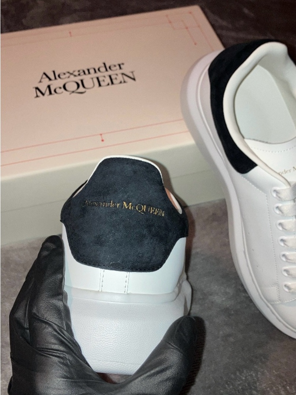 Alexander McQueen White Leather Sneakers with Black Heel Accent - Picture 5 of 5